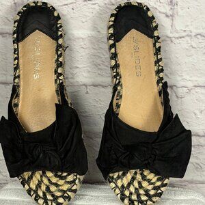 J/Slides Black Bow Espadrille Mules Slip On Platform Sandals Women’s Size